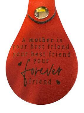Leather Keychain for Mom, Red Teardrop Shape, Engraved Quote, Mother's  Gift
